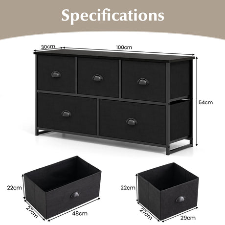 Dresser Storage Tower with 5 Foldable Cloth Storage Cubes-Gray