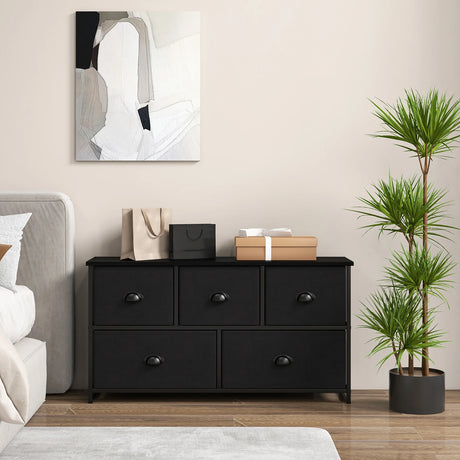 Dresser Storage Tower with 5 Foldable Cloth Storage Cubes-Gray