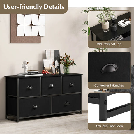 Dresser Storage Tower with 5 Foldable Cloth Storage Cubes-Gray