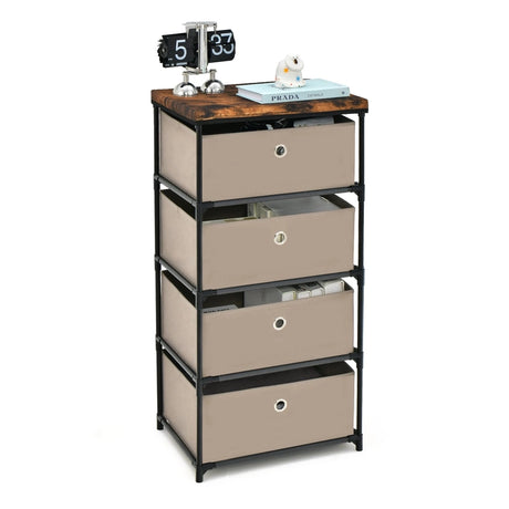 Bedside Table 4 Drawers Storage Cabinet Fabric Chest of Drawers for Bedroom 42 x 33.5 x 84.5 cm Brown