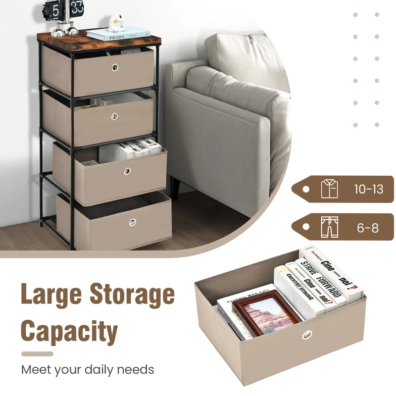Bedside Table 4 Drawers Storage Cabinet Fabric Chest of Drawers for Bedroom 42 x 33.5 x 84.5 cm Brown