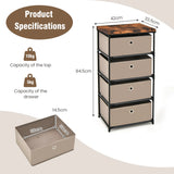 Bedside Table 4 Drawers Storage Cabinet Fabric Chest of Drawers for Bedroom 42 x 33.5 x 84.5 cm Brown
