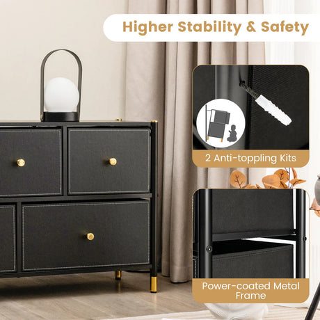 Floor Dresser Storage Organizer with 5/6/8 Drawers with Fabric Bins and Metal Frame-5-Drawer