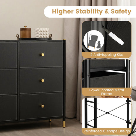 Floor Dresser Storage Organizer with 5/6/8 Drawers with Fabric Bins and Metal Frame-6-Drawer