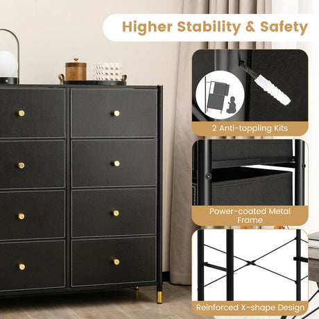 Floor Dresser Storage Organizer with 5/6/8 Drawers with Fabric Bins and Metal Frame-8-Drawer