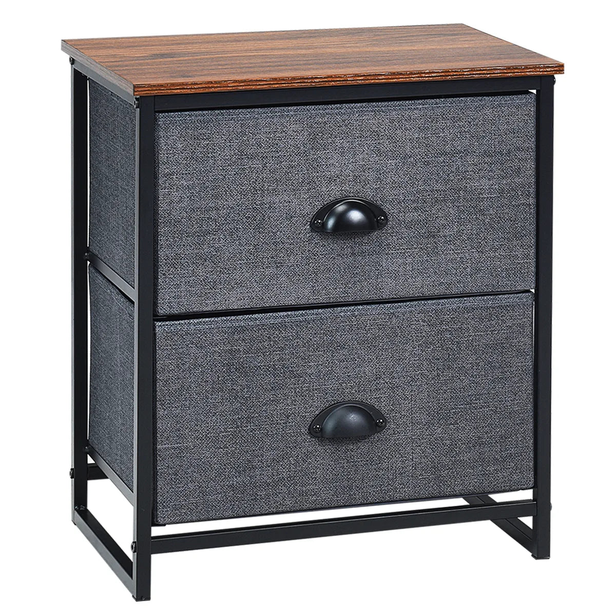 Metal Frame Nightstand Side Table Storage with 2 Drawers-Black