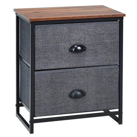 Metal Frame Nightstand Side Table Storage with 2 Drawers-Black