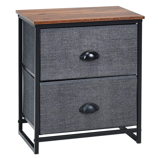 Metal Frame Nightstand Side Table Storage with 2 Drawers-Black