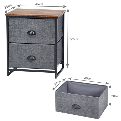 Metal Frame Nightstand Side Table Storage with 2 Drawers-Black