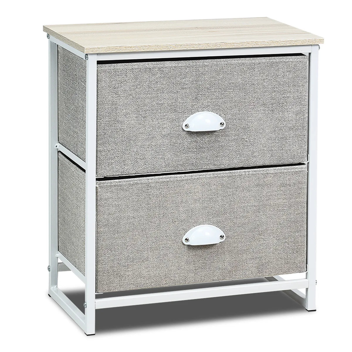 Metal Frame Nightstand Side Table Storage with 2 Drawers-Gray