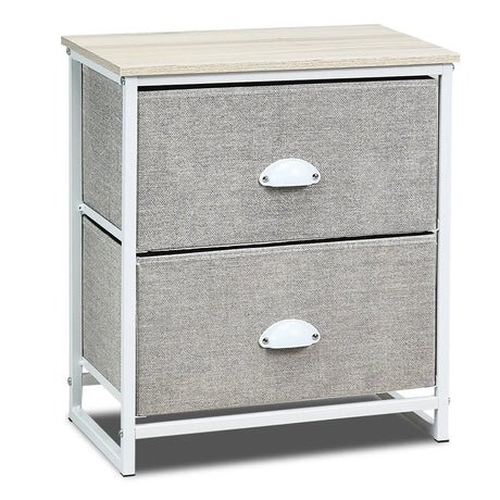 Metal Frame Nightstand Side Table Storage with 2 Drawers-Gray