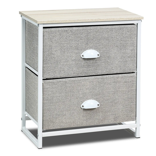 Metal Frame Nightstand Side Table Storage with 2 Drawers-Gray