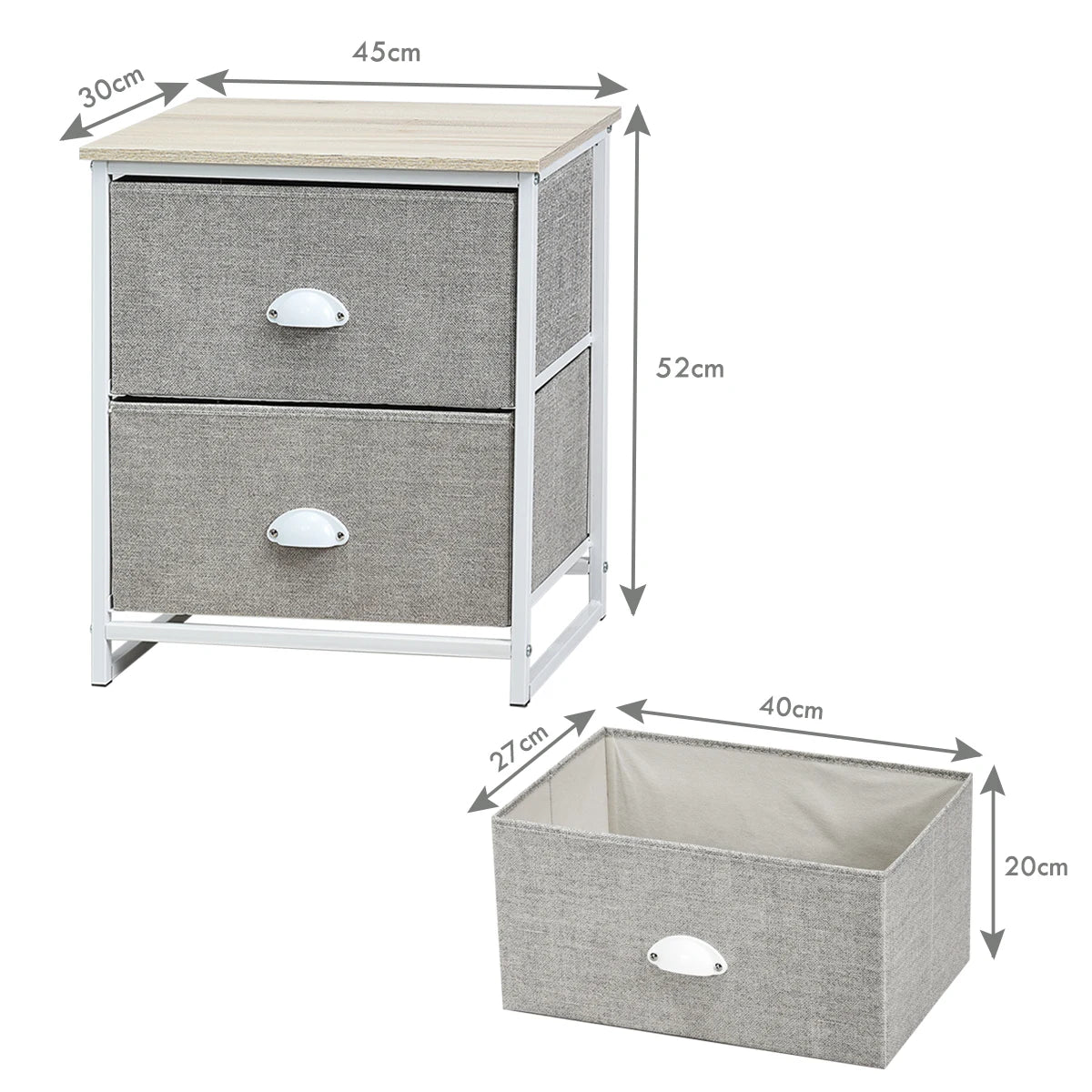 Metal Frame Nightstand Side Table Storage with 2 Drawers-Gray