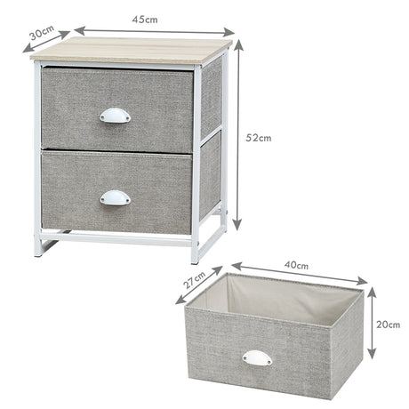 Metal Frame Nightstand Side Table Storage with 2 Drawers-Gray