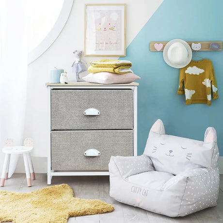 Metal Frame Nightstand Side Table Storage with 2 Drawers-Gray