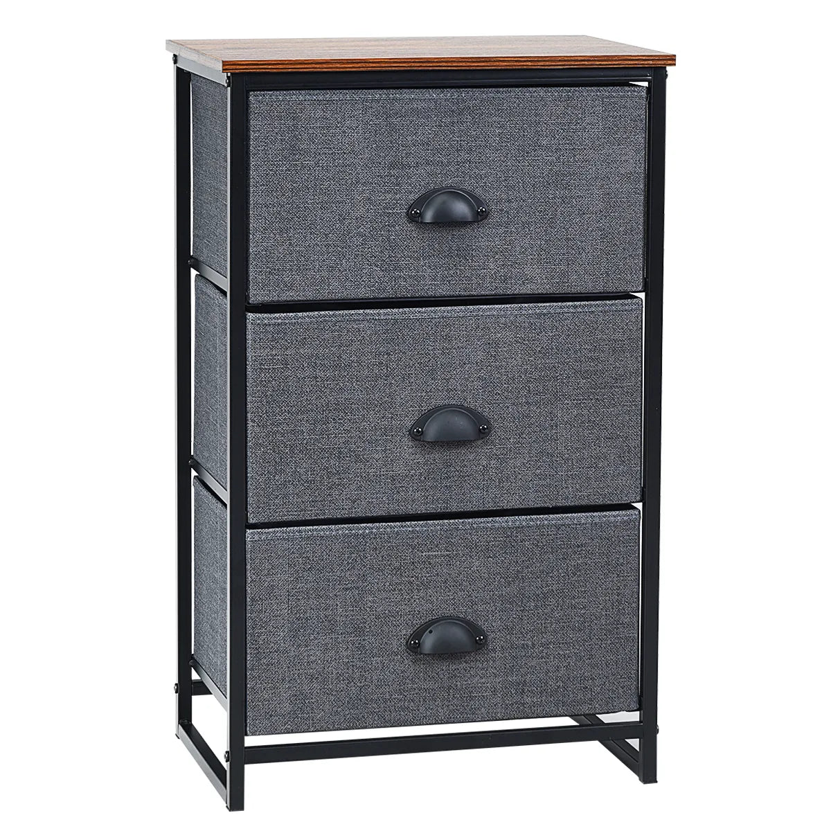 Nightstand Side Table Storage Tower Dresser Chest with 3 Drawers-Black