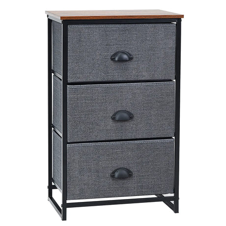Nightstand Side Table Storage Tower Dresser Chest with 3 Drawers-Black