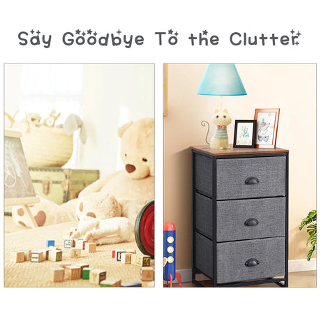 Nightstand Side Table Storage Tower Dresser Chest with 3 Drawers-Black
