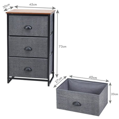 Nightstand Side Table Storage Tower Dresser Chest with 3 Drawers-Black