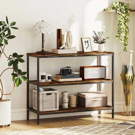 HOMCOM 3-Tier Console Table with Storage Shelves - Rustic Brown