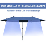 Outsunny 4.6M Sun Umbrella Canopy Double-sided Crank Sun Shade w/ Cross Base Dark Blue
