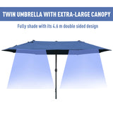 Outsunny 4.6M Sun Umbrella Canopy Double-sided Crank Sun Shade w/ Cross Base Dark Blue