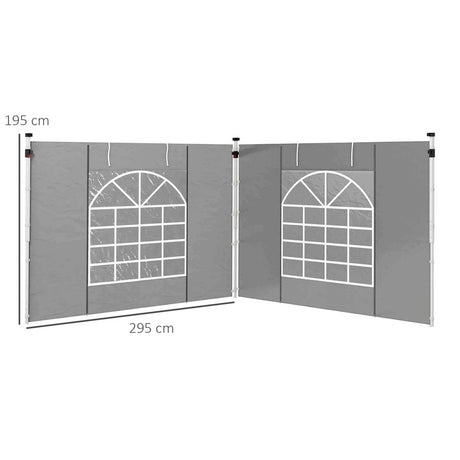 Outsunny Gazebo Side Panels, 2 Pack Sides Replacement, for 3x3(m) or 3x6m Pop Up Gazebo, with Windows and Doors, Light Grey