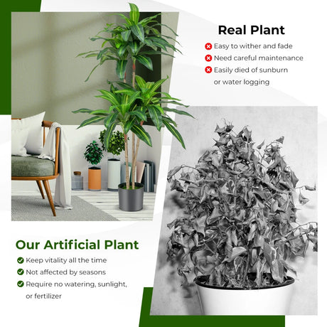 140 CM Tall Fake Dracaena Plant with 92 Leaves and Built-in Cement Pot