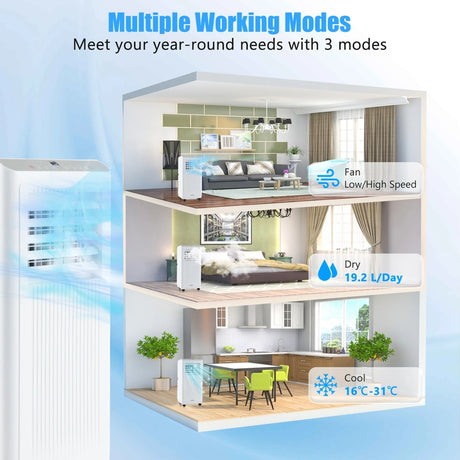 7000 BTU Portable Air Conditioner for Rooms up to 250m2-White