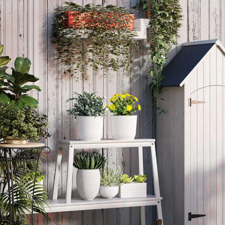 Outsunny Set of Two 22cm Planters - White