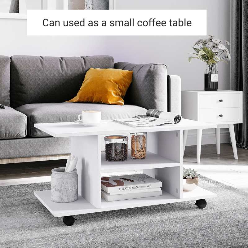 HOMCOM Modern TV Cabinet Stand Storage Shelves Table Mobile Bedroom Furniture Bookshelf Bookcase White