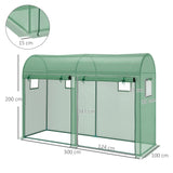 Outsunny Walk-in Greenhouse, Tomato Greenhouse with Double Doors & 4 Windows, Garden Plant Growth Green House with PE Cover, Steel Frame, Green, 3 x 1 x 2 m