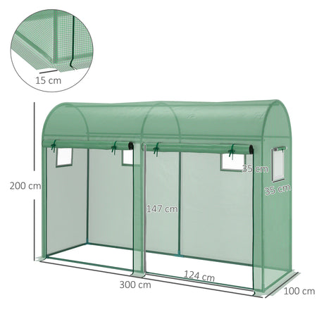Outsunny Walk-in Greenhouse, Tomato Greenhouse with Double Doors & 4 Windows, Garden Plant Growth Green House with PE Cover, Steel Frame, Green, 3 x 1 x 2 m