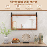 40 Inch x 26 Inch Rectangle Barn Door Style Wall Mounted Mirror with Solid Wood Frame and Metal Bracket-Brown