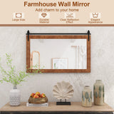 40 Inch x 26 Inch Rectangle Barn Door Style Wall Mounted Mirror with Solid Wood Frame and Metal Bracket-Brown
