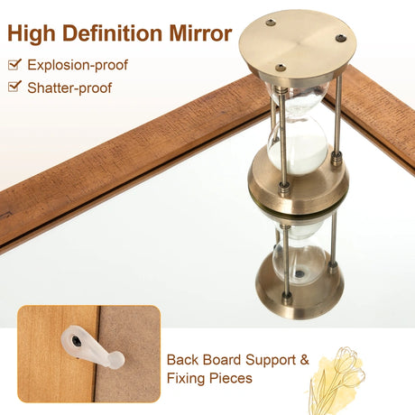 40 Inch x 26 Inch Rectangle Barn Door Style Wall Mounted Mirror with Solid Wood Frame and Metal Bracket-Brown