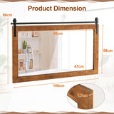40 Inch x 26 Inch Rectangle Barn Door Style Wall Mounted Mirror with Solid Wood Frame and Metal Bracket-Brown