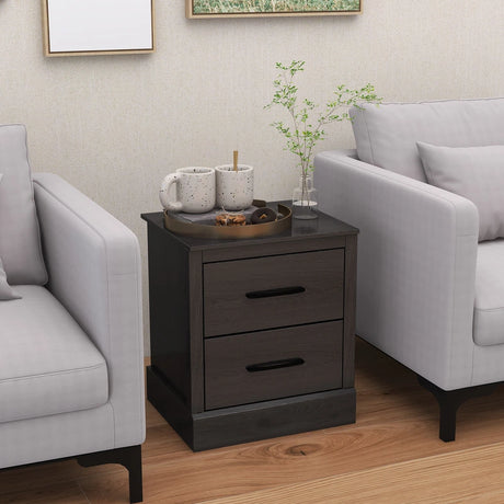 Wood Compact Floor Nightstand with Storage Drawers-Dark Gray