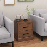 Wood Compact Floor Nightstand with Storage Drawers-Rustic Brown