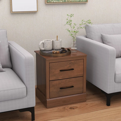 Wood Compact Floor Nightstand with Storage Drawers-Rustic Brown