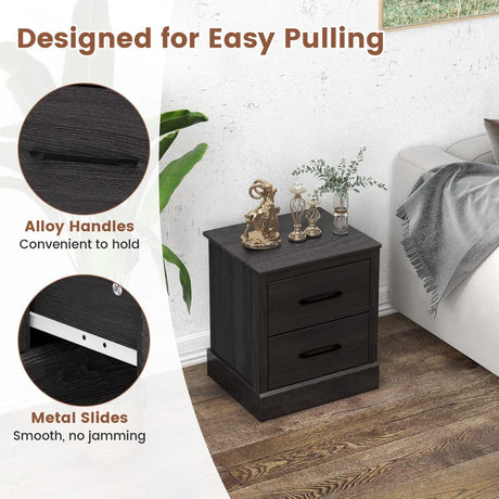 Wood Compact Floor Nightstand with Storage Drawers-Dark Gray