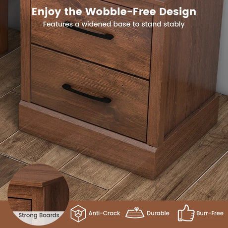 Wood Compact Floor Nightstand with Storage Drawers-Rustic Brown