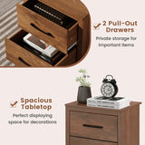 Wood Compact Floor Nightstand with Storage Drawers-Rustic Brown