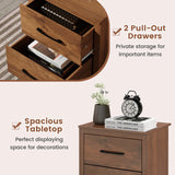 Wood Compact Floor Nightstand with Storage Drawers-Rustic Brown