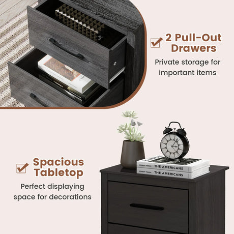 Wood Compact Floor Nightstand with Storage Drawers-Dark Gray