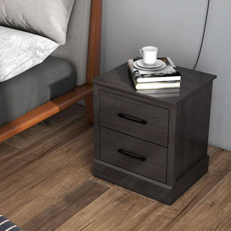 Wood Compact Floor Nightstand with Storage Drawers-Dark Gray