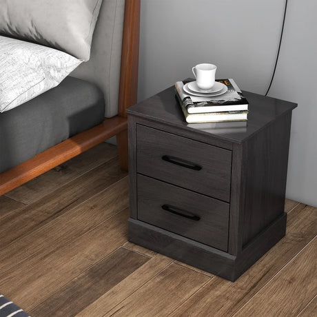 Wood Compact Floor Nightstand with Storage Drawers-Dark Gray