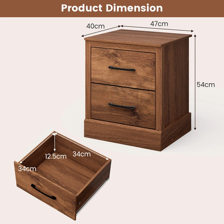 Wood Compact Floor Nightstand with Storage Drawers-Rustic Brown