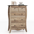 Farmhouse Chest of Drawers with 5 Folding Fabric Drawers and Anti-tipping Kit-Brown