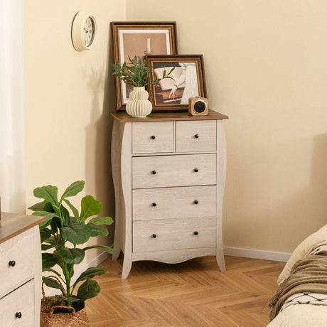 Farmhouse Chest of Drawers with 5 Folding Fabric Drawers and Anti-tipping Kit-Grey
